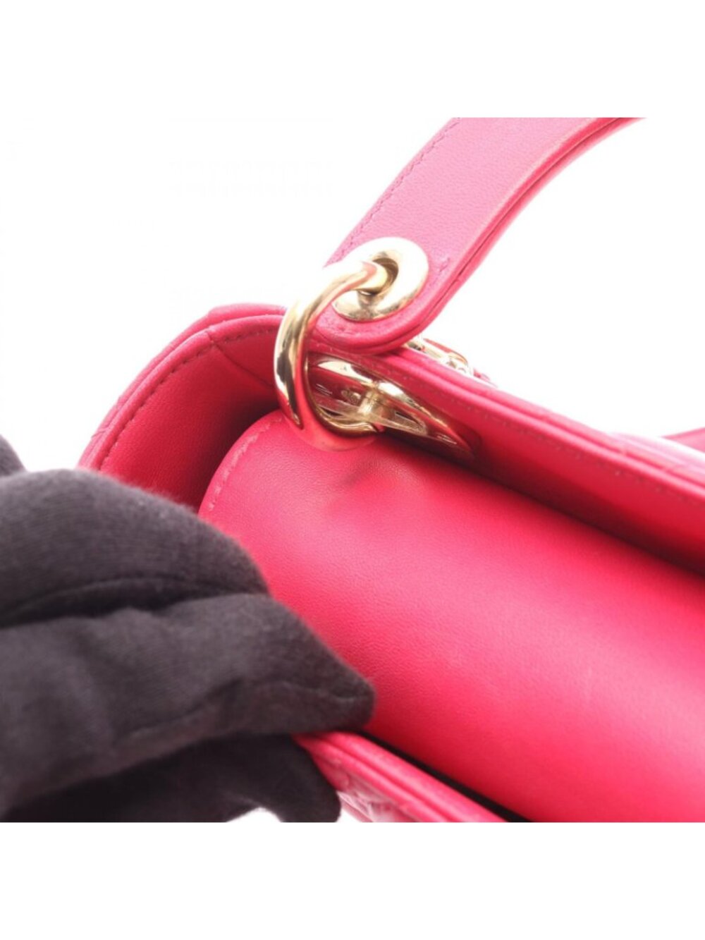Dior Handbag Lady Dior Mini Cannage 2-Way Magenta Leather Lady Dior Tote - Picture 7 of 15